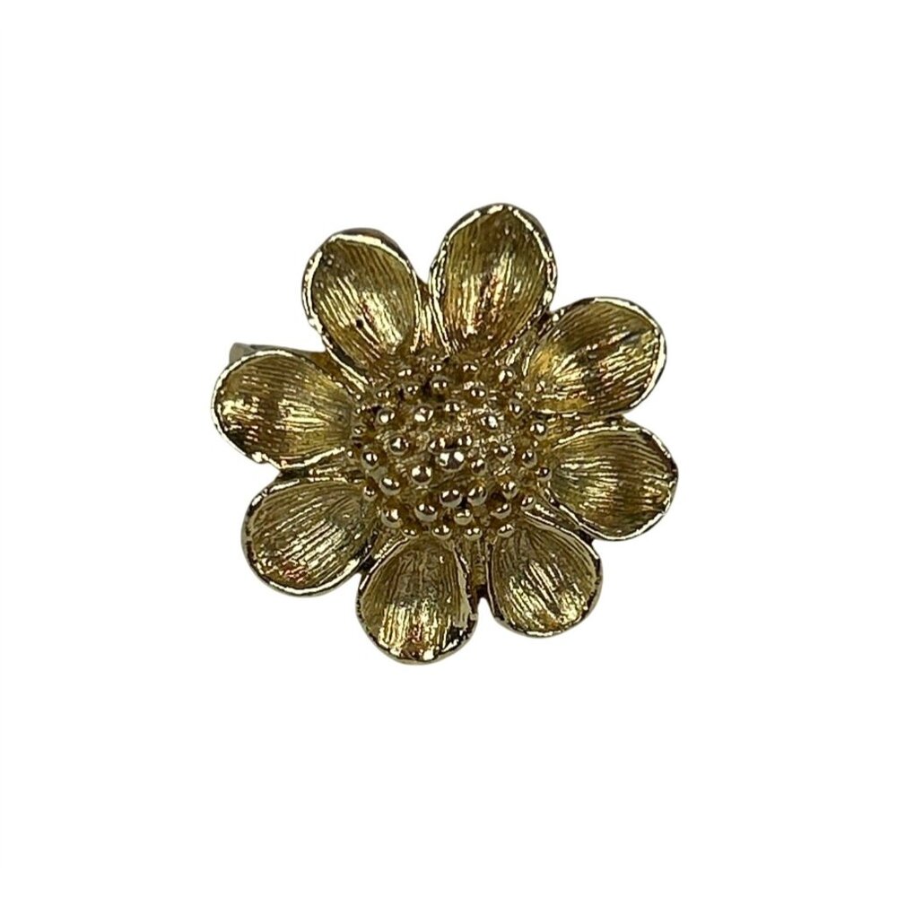 Vintage Gold Tone Flower Clip On Earring Figural Floral 60s 80s